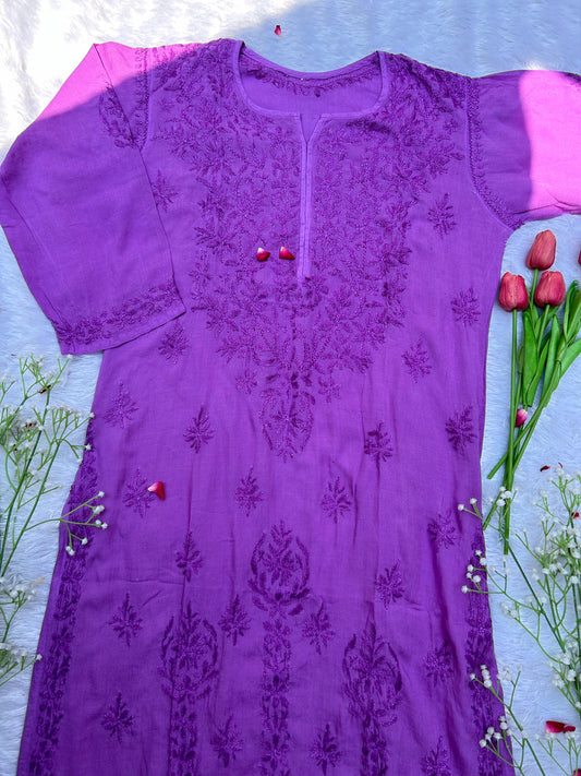 Purple Chikankari Modal Long Kurta - Hayat's Lucknowi