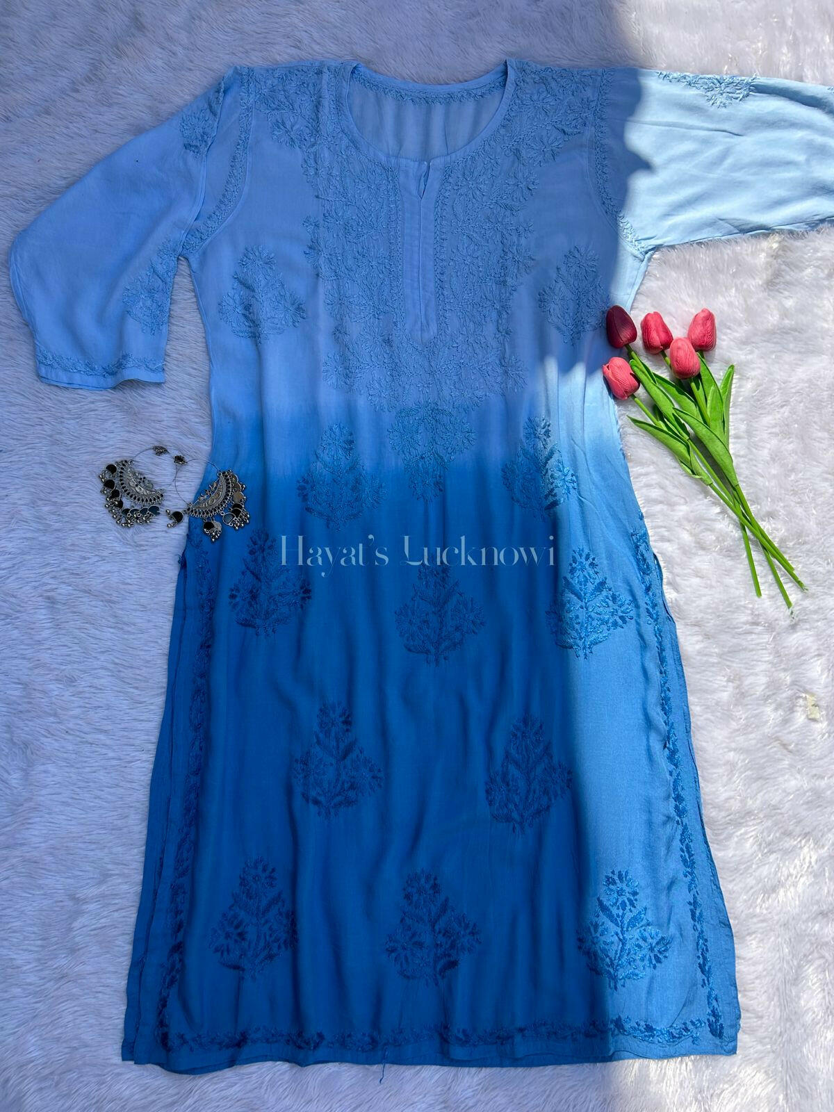 Amara Blue Ombre Modal Kurti - Hayat's Lucknowi