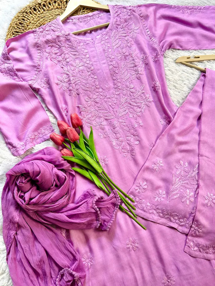 Zeenat Lilac Rayon Chikankari Set