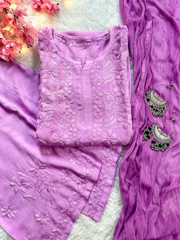 Zeenat Lilac Rayon Chikankari Set