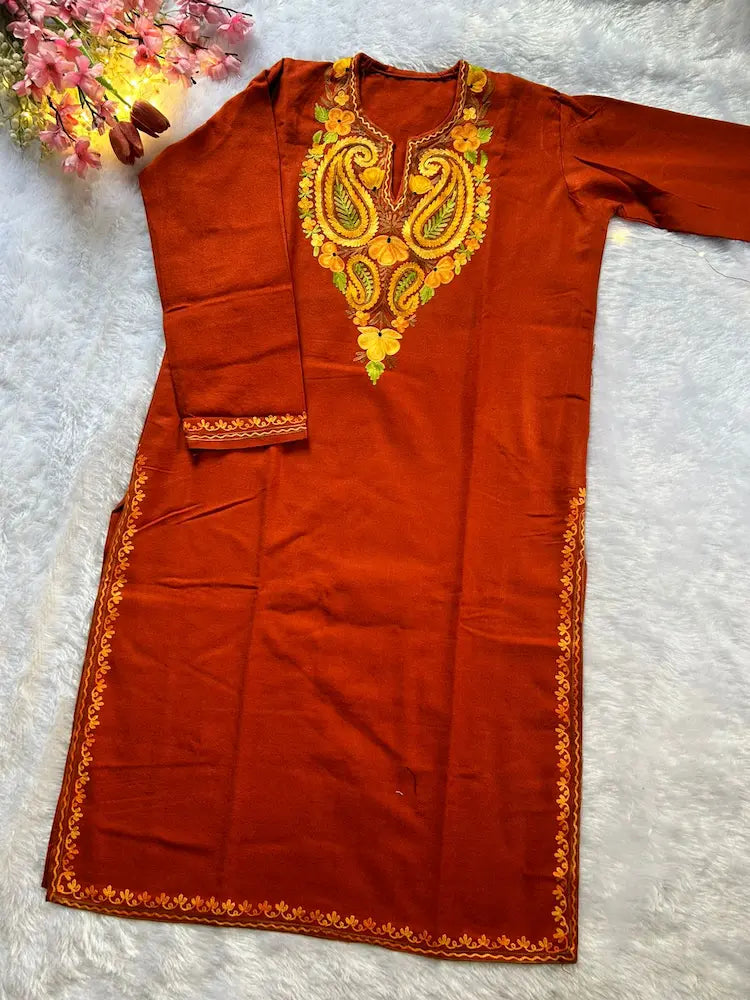 Handcrafted Kashmiri woolen long kurta combining comfort and timeless ethnic elegance by Hayat's Lucknowi