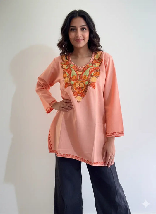 Naqsh Peach Kashmiri Short Top