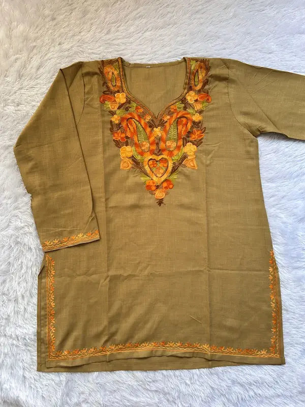 Paisley Khaki Kashmiri Short Kurta
