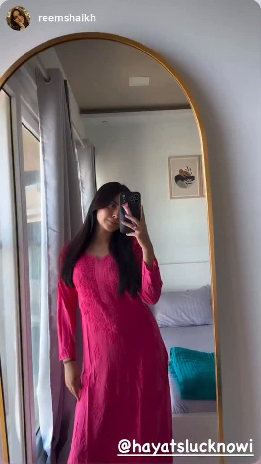 Zeenat Fuchsia Rayon Lucknowi Chikankari Kurta Set with Dupatta