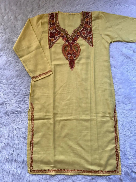 Kashmiri long kurta with embroidery details full sleeves  by Hayat’s Lucknowi
