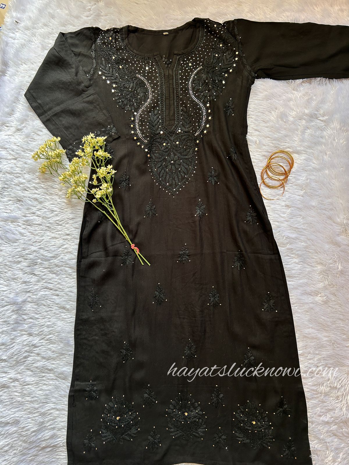 Nabila Black Rayon Chikankari Kurti
