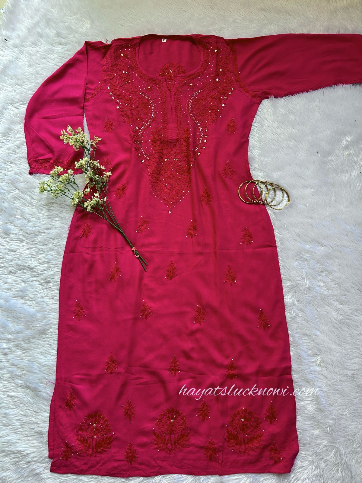 Nabila Fuchsia Rayon Chikankari Kurti