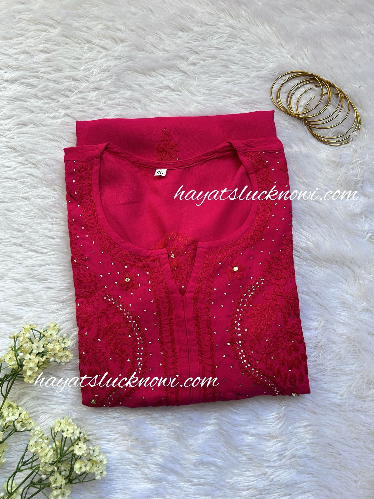 Nabila Fuchsia Rayon Chikankari Kurti