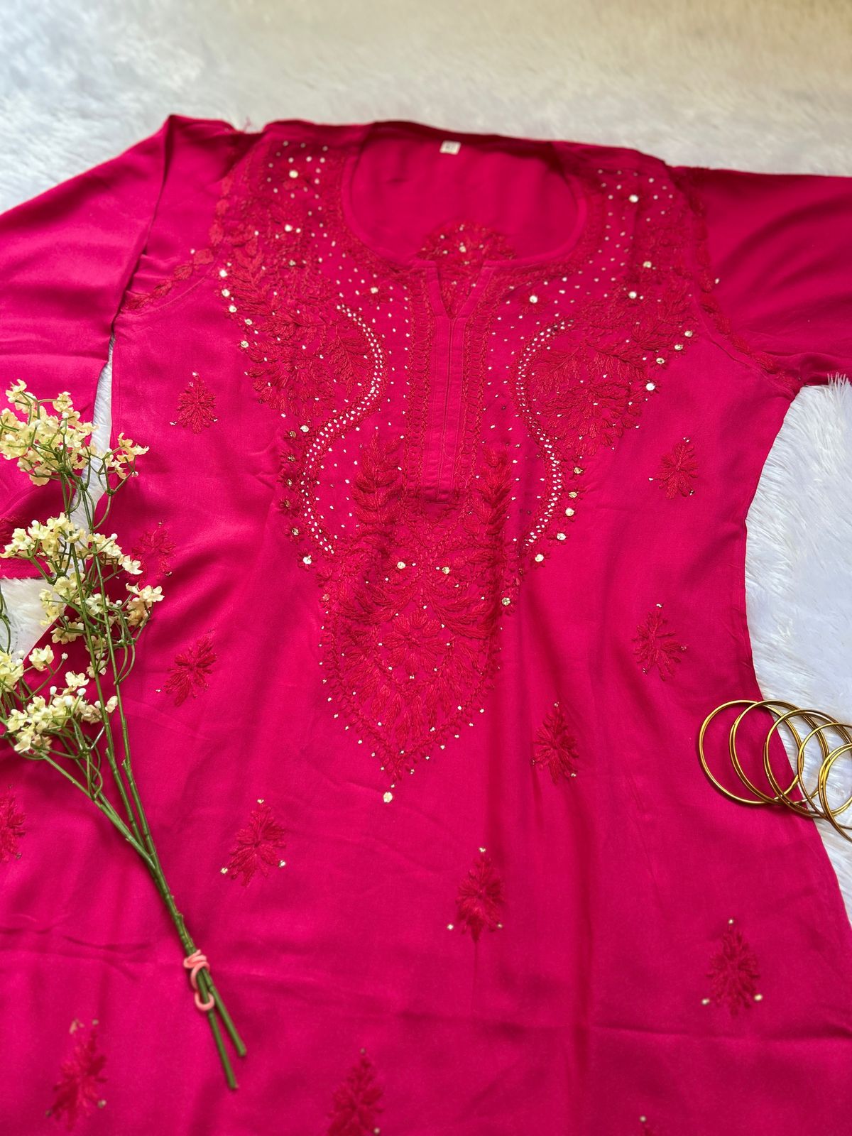 Nabila Fuchsia Rayon Chikankari Kurti