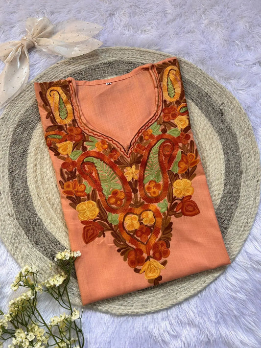 Naqsh Peach Kashmiri Short Top