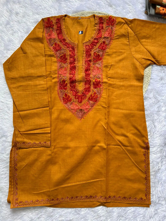 Mustard Yellow Kashmiri Short Kurta