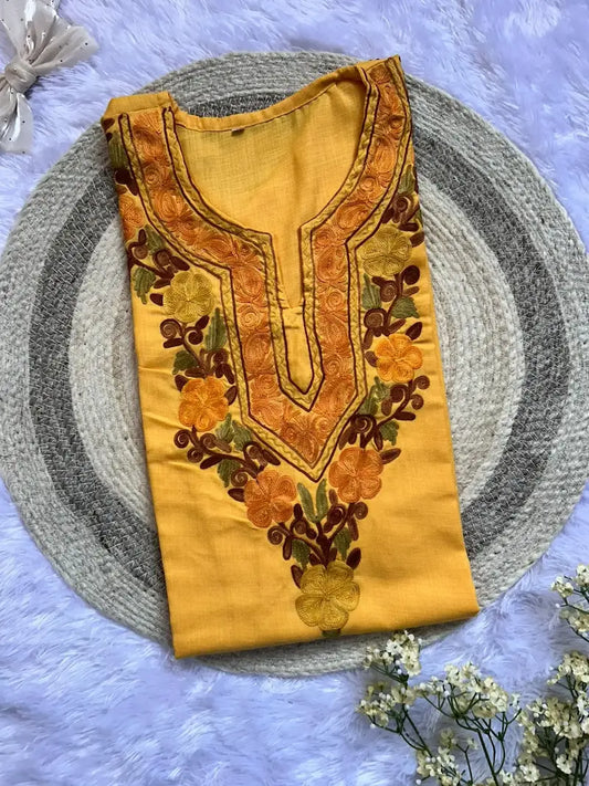 Gulnaz Golden Yellow Kashmiri Short Kurta