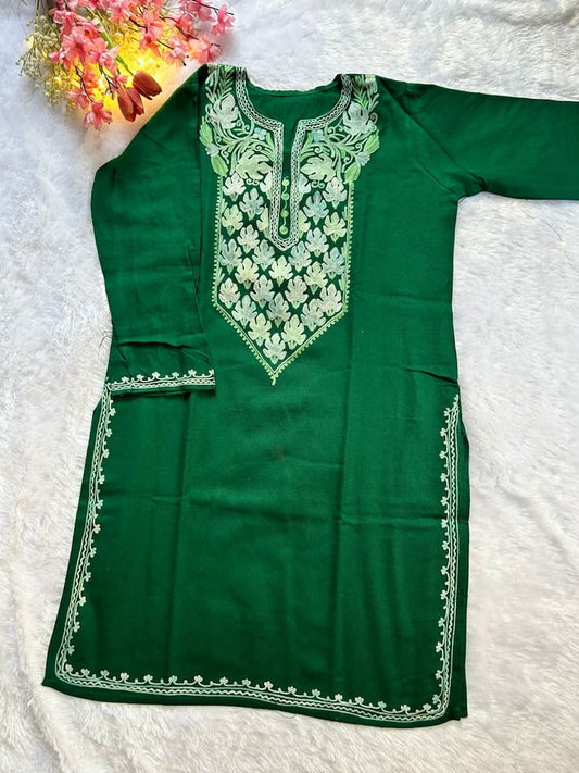 Bottle Green Kashmiri Woolen Long Kurta