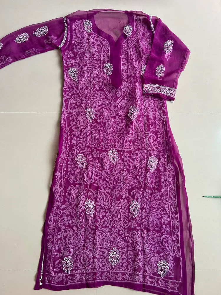 Karishma Wine Georgette Chikankari Kurti