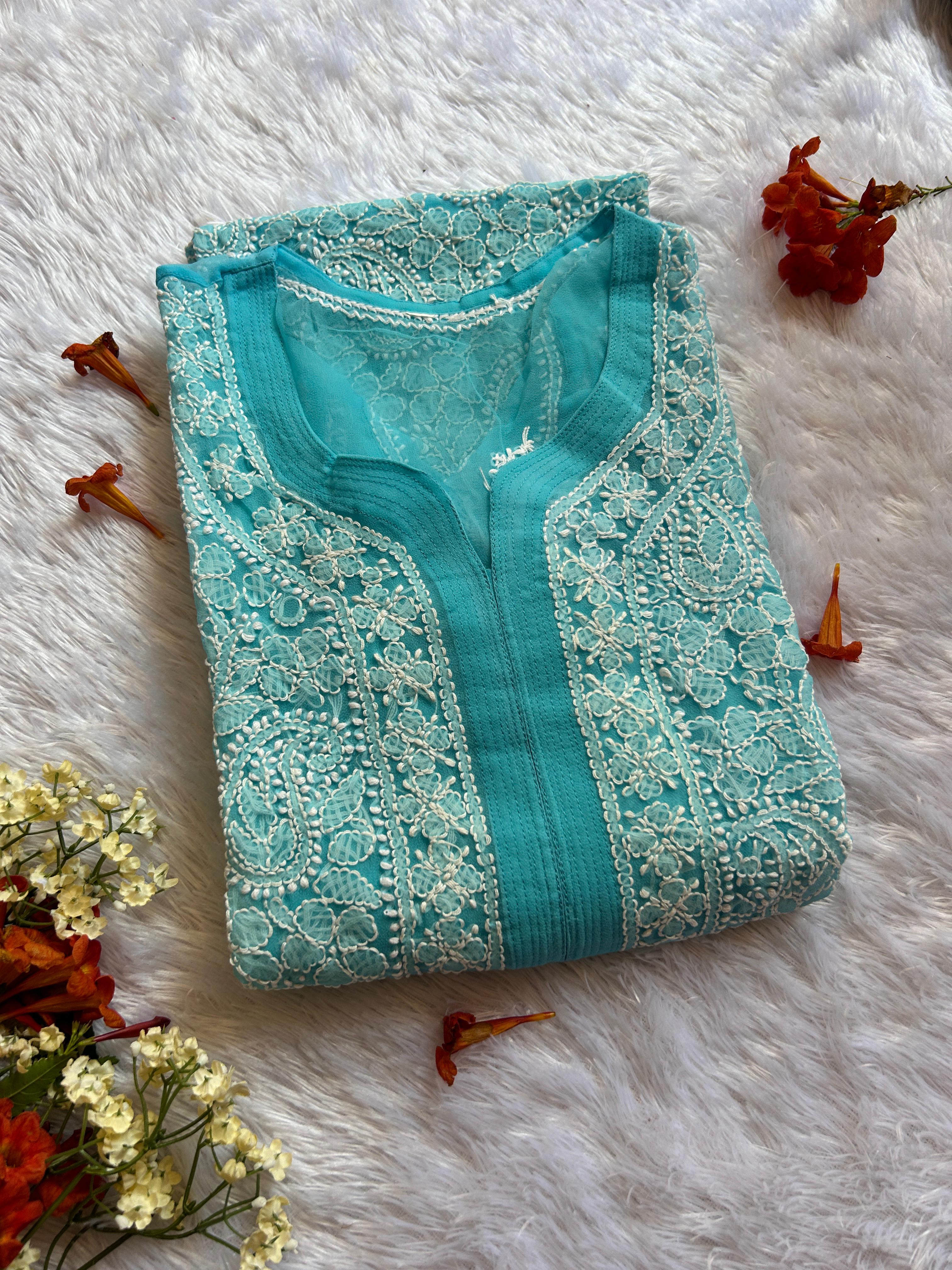 Karishma Sky Blue Georgette Chikankari Kurti