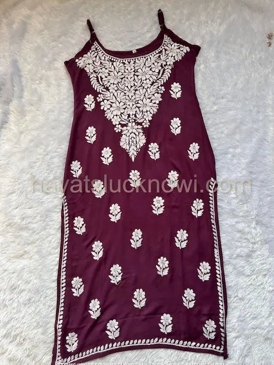 Saba Wine Noodle Strap Chikankari Long Kurti