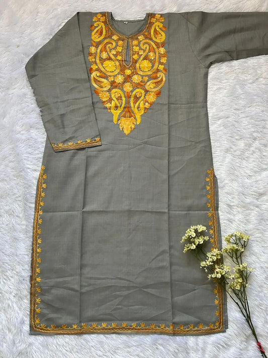 Paisley Gray Kashmiri Long Kurta