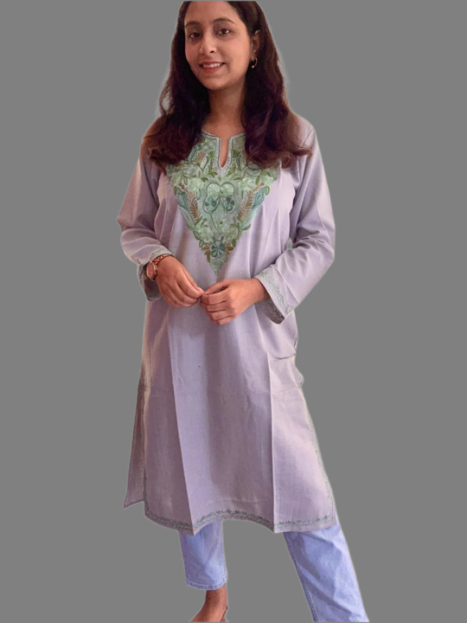 Blossom Gray Kashmiri Long Kurta