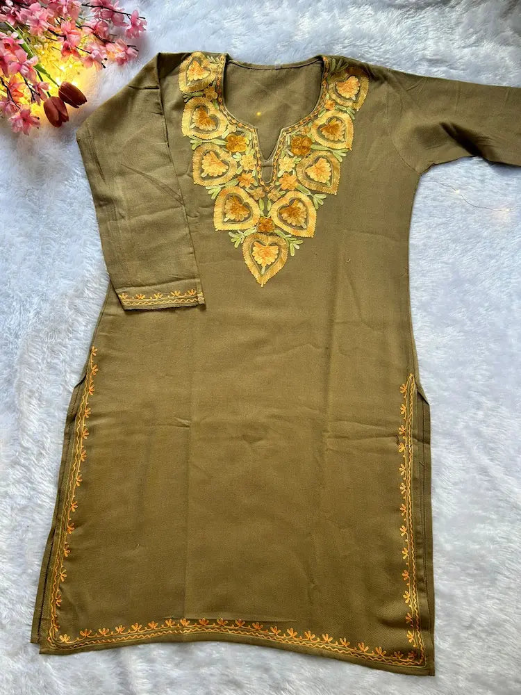 Toffee Brown Kashmiri Woolen Long Kurta