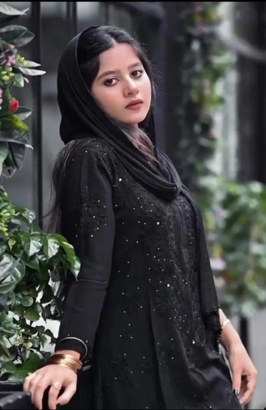 Nagma Black Rayon Mukesh- Chikankari Set