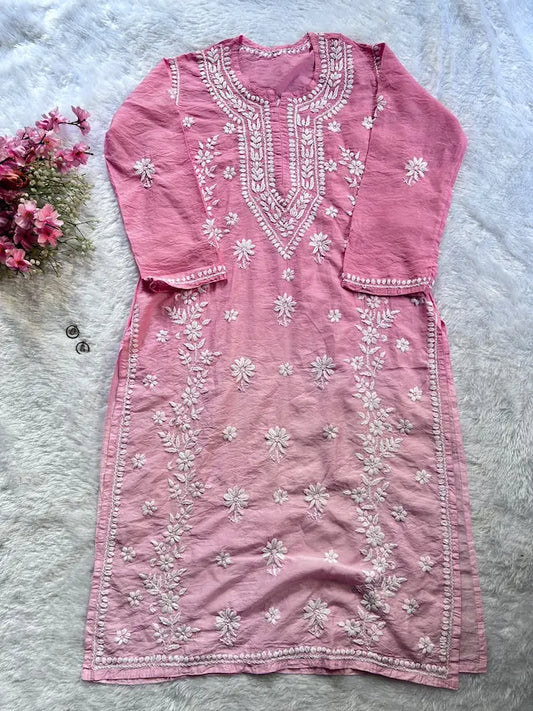 गुलाबी चंदेरी कुर्ती