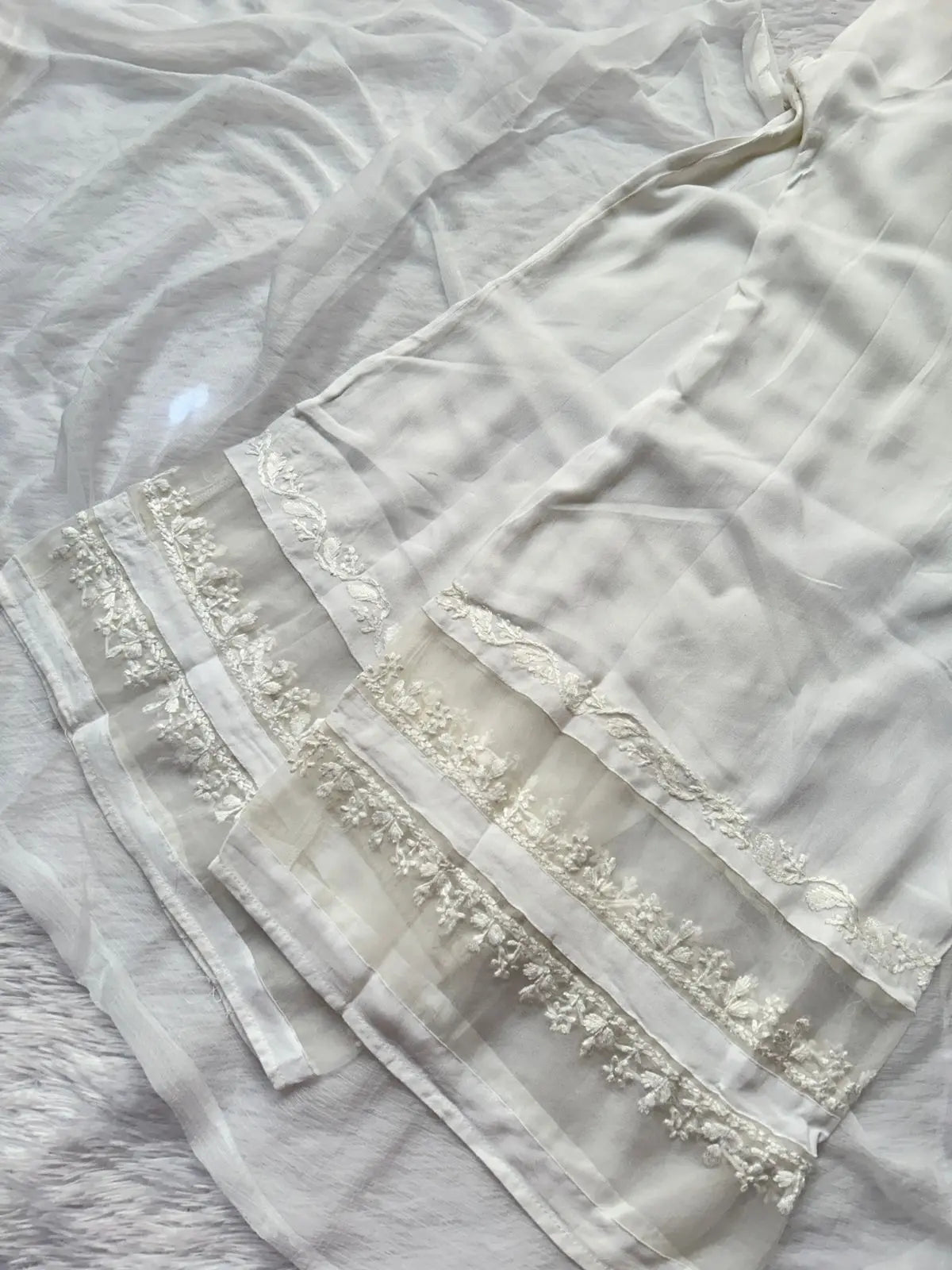 Navy Georgette Chikankari Kurta Plazo Set | Lucknowi 3-Piece Suit