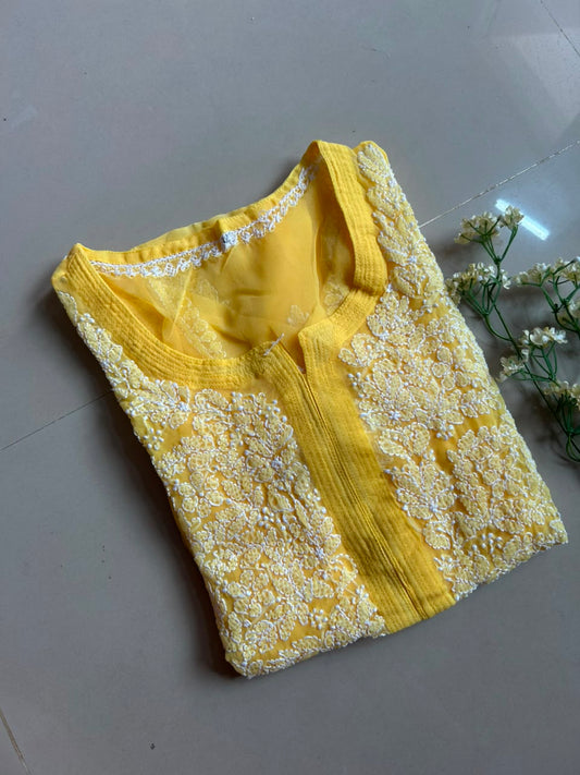 Ayena Yellow Georgette Chikankari Kurti