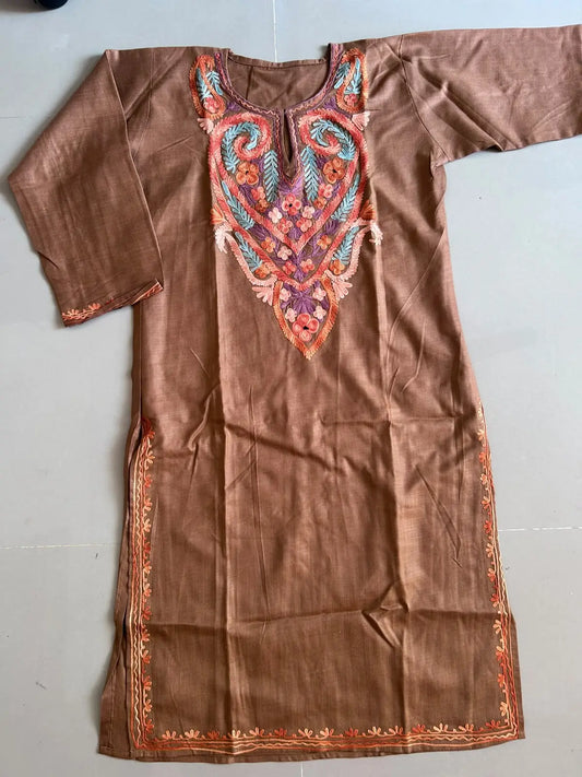 Tan Brown Kashmiri Long Kurta