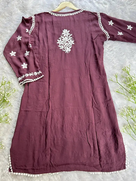 Mauve modal co-ord with chikankari embroidery by Hayat’s Lucknowi