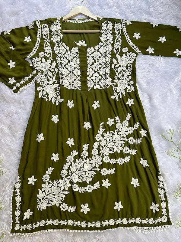 Aiman Mehendi Green Modal Lucknowi Chikankari Co-ord Set