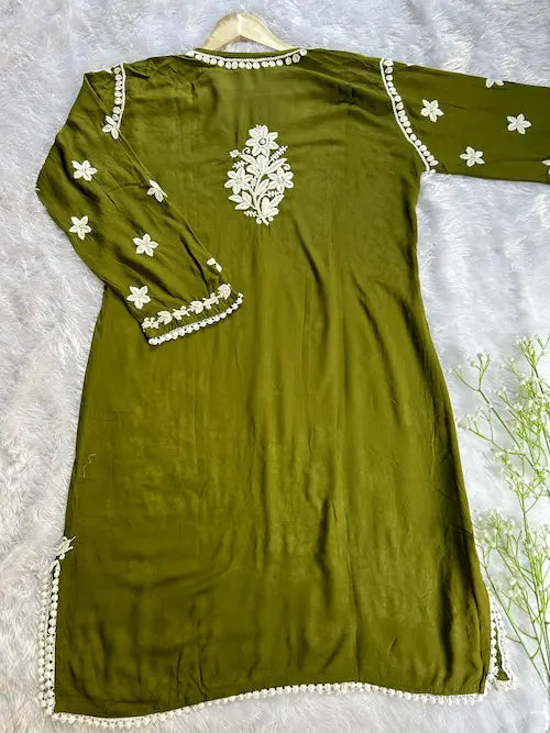 Aiman Mehendi Green Modal Lucknowi Chikankari Co-ord Set