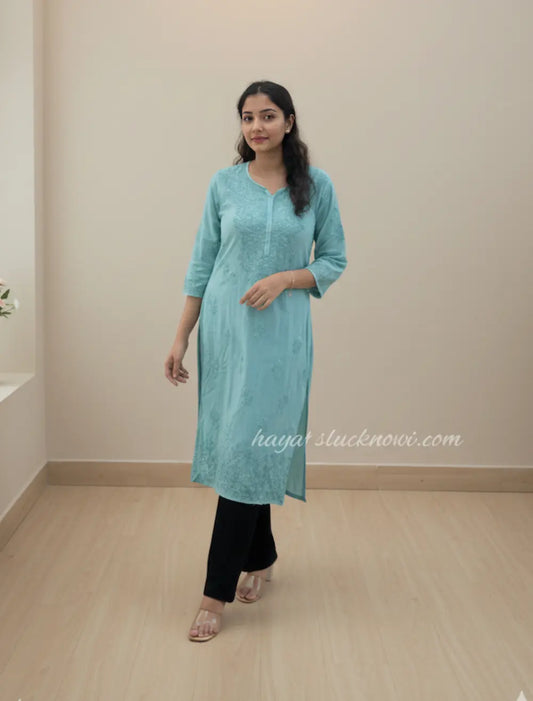 aqua green chikankari modal kurta | Hayat''s Lucknowi