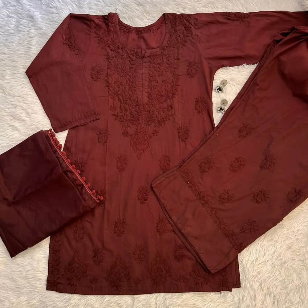 mocha brown chikankari farshi shalwar suit set