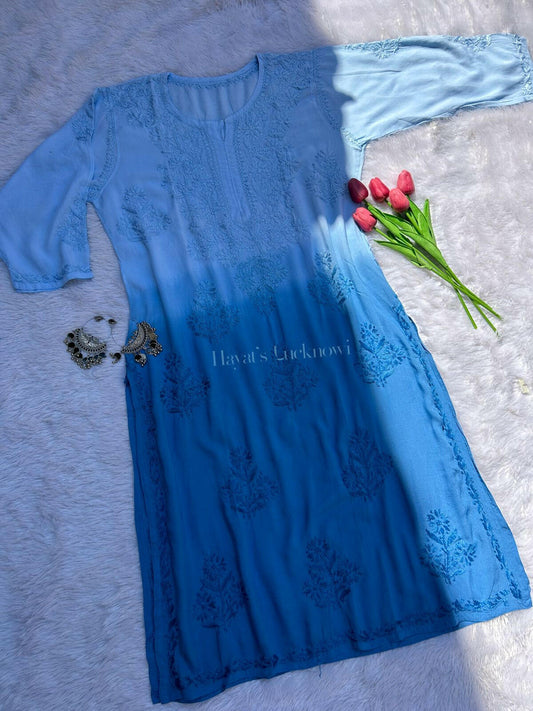 Amara Blue Ombre Modal Kurti - Hayat's Lucknowi