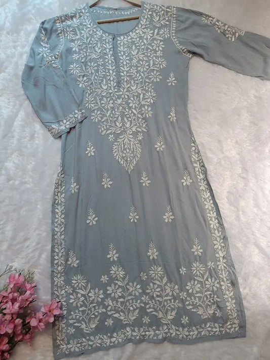 grey kurta for ethnic wear modal fabric chikankari from lucknow