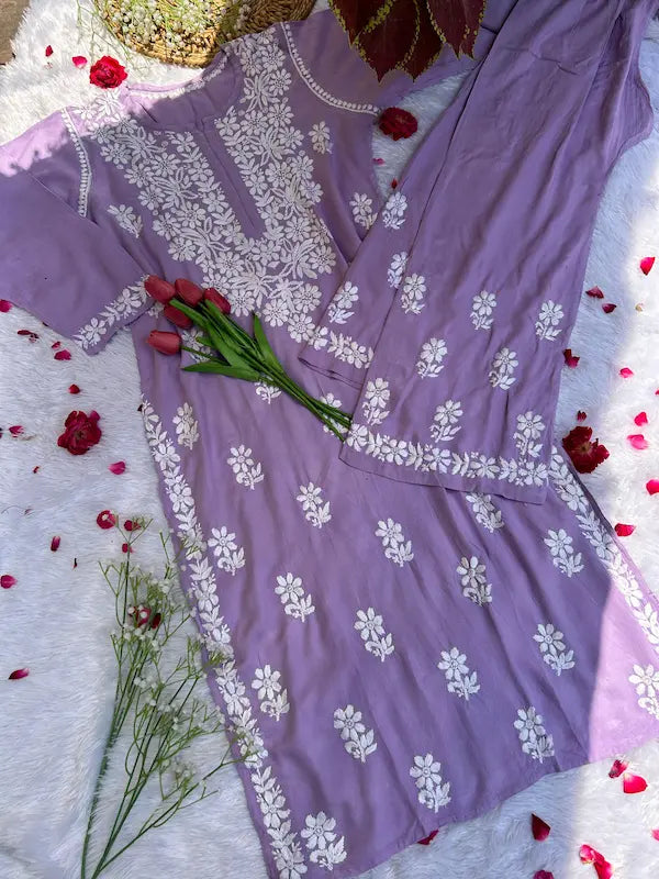 Khushi Lavender Chikankari Rayon Set