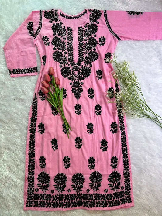 Purple dobby cotton kurti with embroidery by Hayat’s Lucknowi