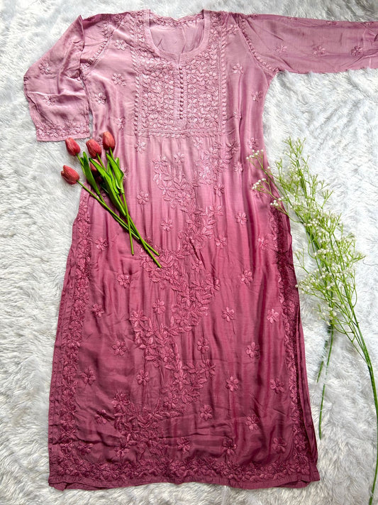 Mauve muslin silk kurti - Hayat's Lucknowi