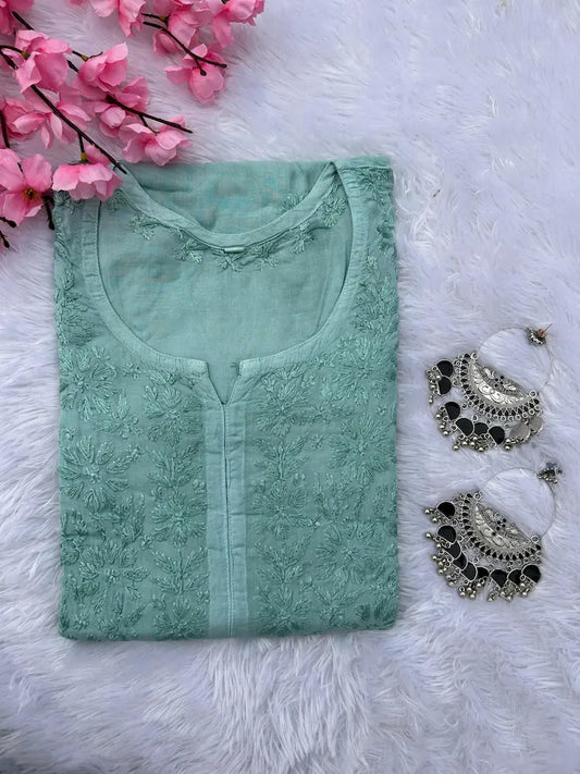 mint green chikankari modal kurta | Hayat's Lucknowi