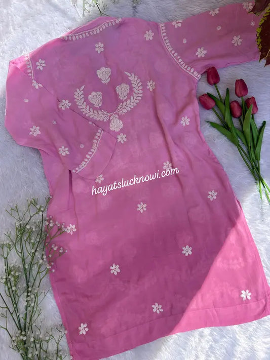 Baby pink premium modal co-ord with chikankari embroidery by Hayat’s Lucknowi