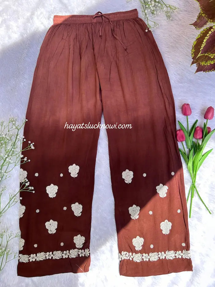 Brown premium modal co-ord with chikankari embroidery by Hayat’s Lucknowi