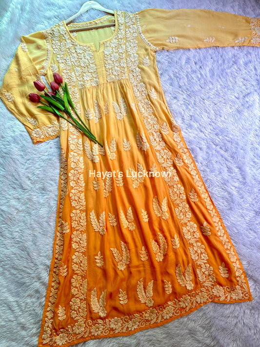 Nisha Yellow Nyra Cut Kurti - Hayat's Lucknowi