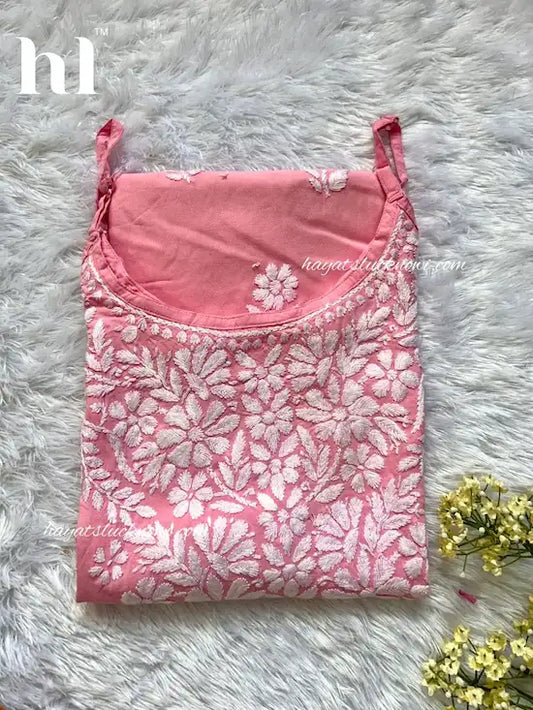 pink chikankari noodle strap long kurta for genz style | Hayat's Lucknowi