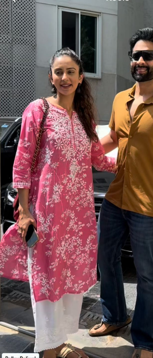 pink mul mul chikakari kurta indian kurta with indian style wre by celebrity