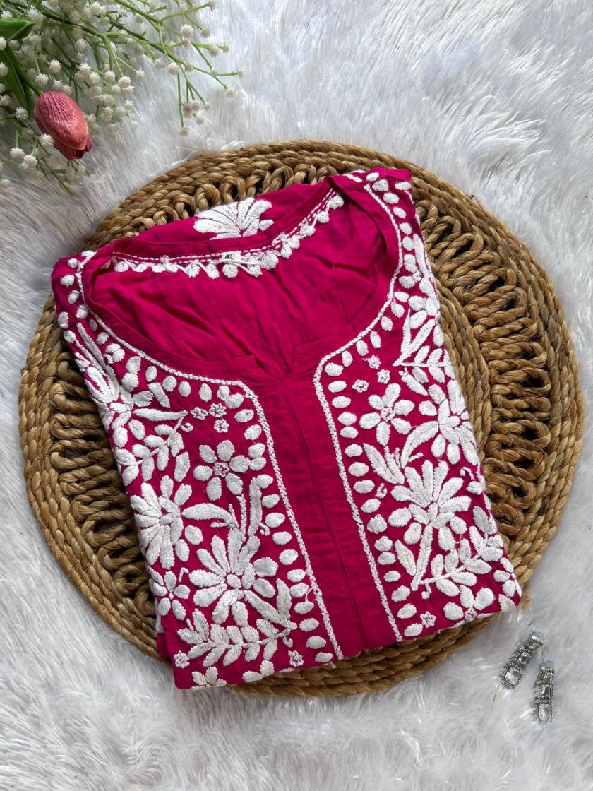 Nuzhat Deep Pink Modal Chikankari Kurti