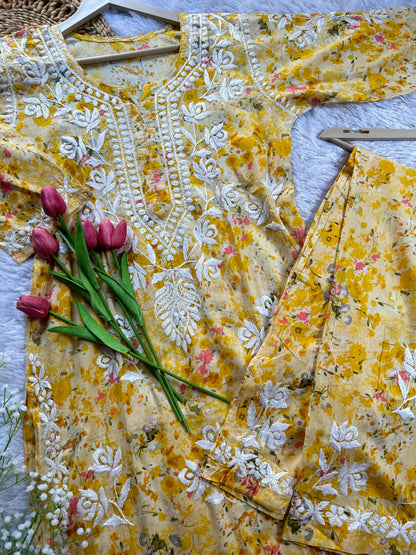 Shifa Yellow Printed Mul Mul Set - Hayat&