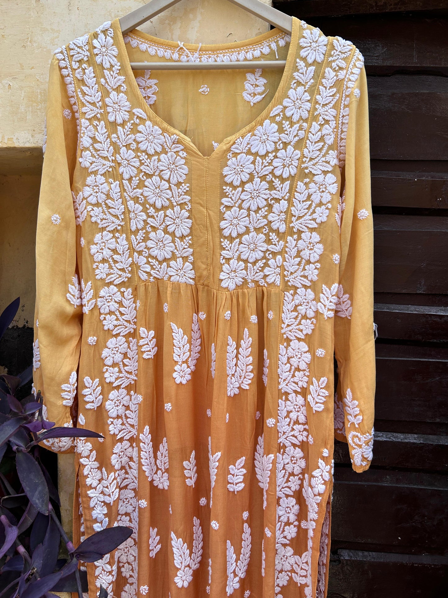 Nisha mustard muslin nyra cut kurti