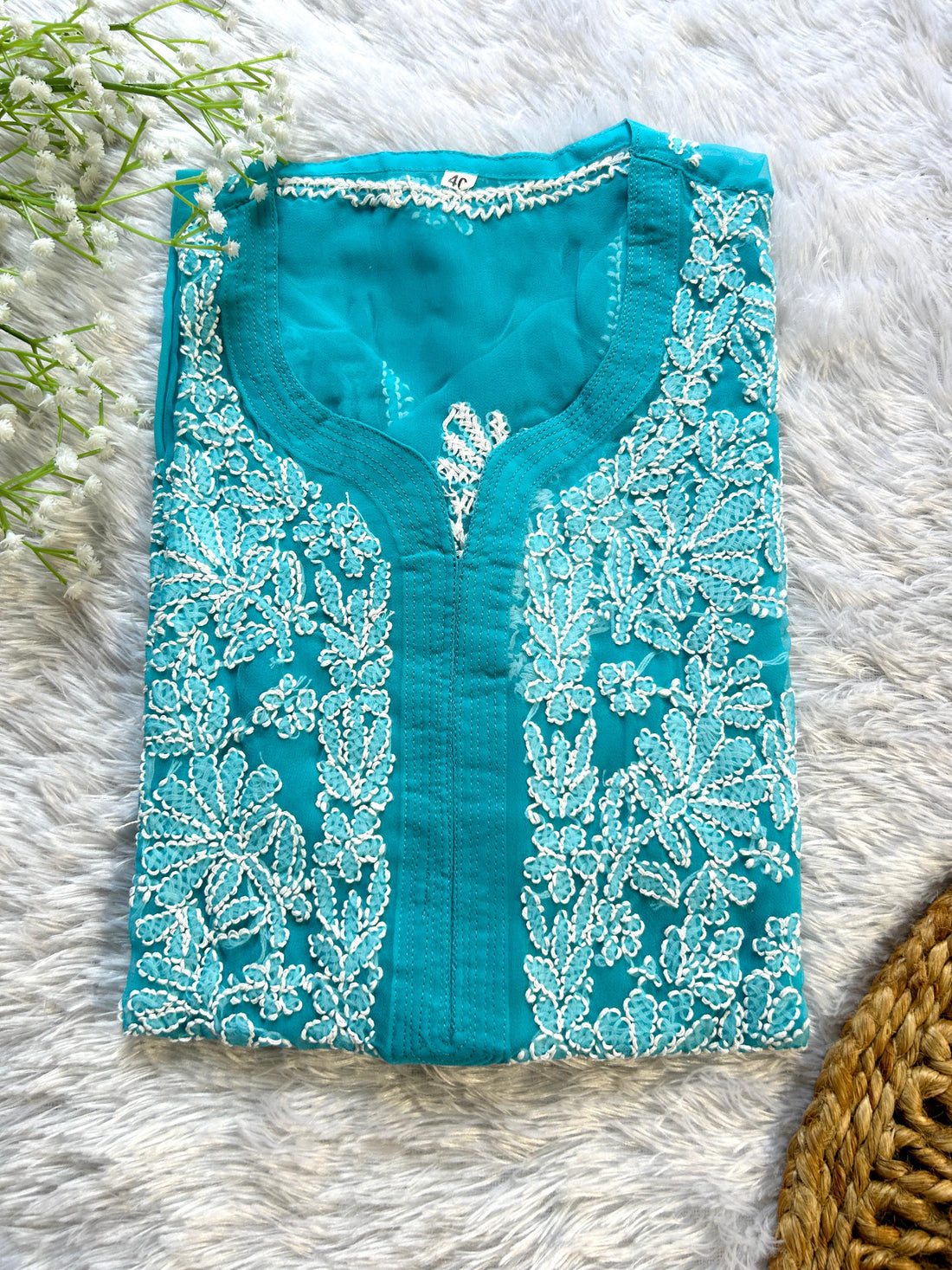 Ayena Sea Green Georgette Chikankari Kurti - Hayat&