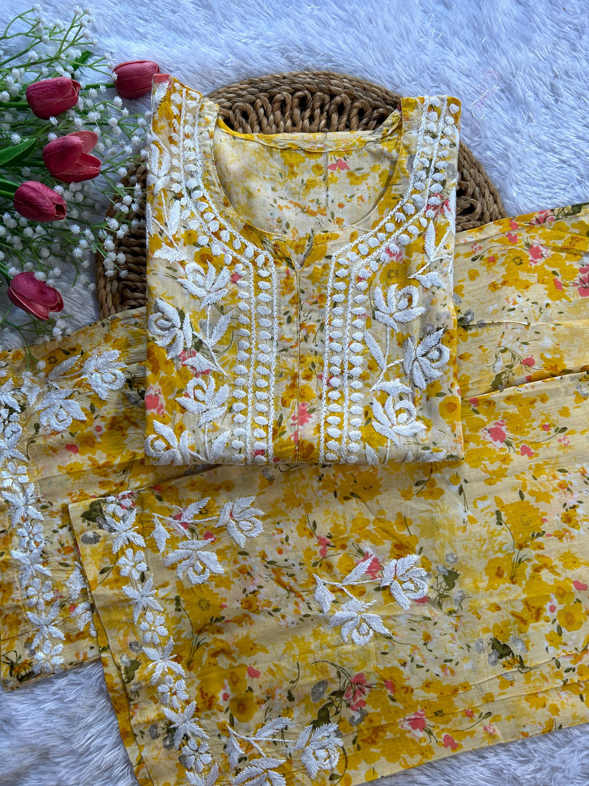 Shifa Yellow Printed Mul Mul Set - Hayat's Lucknowi