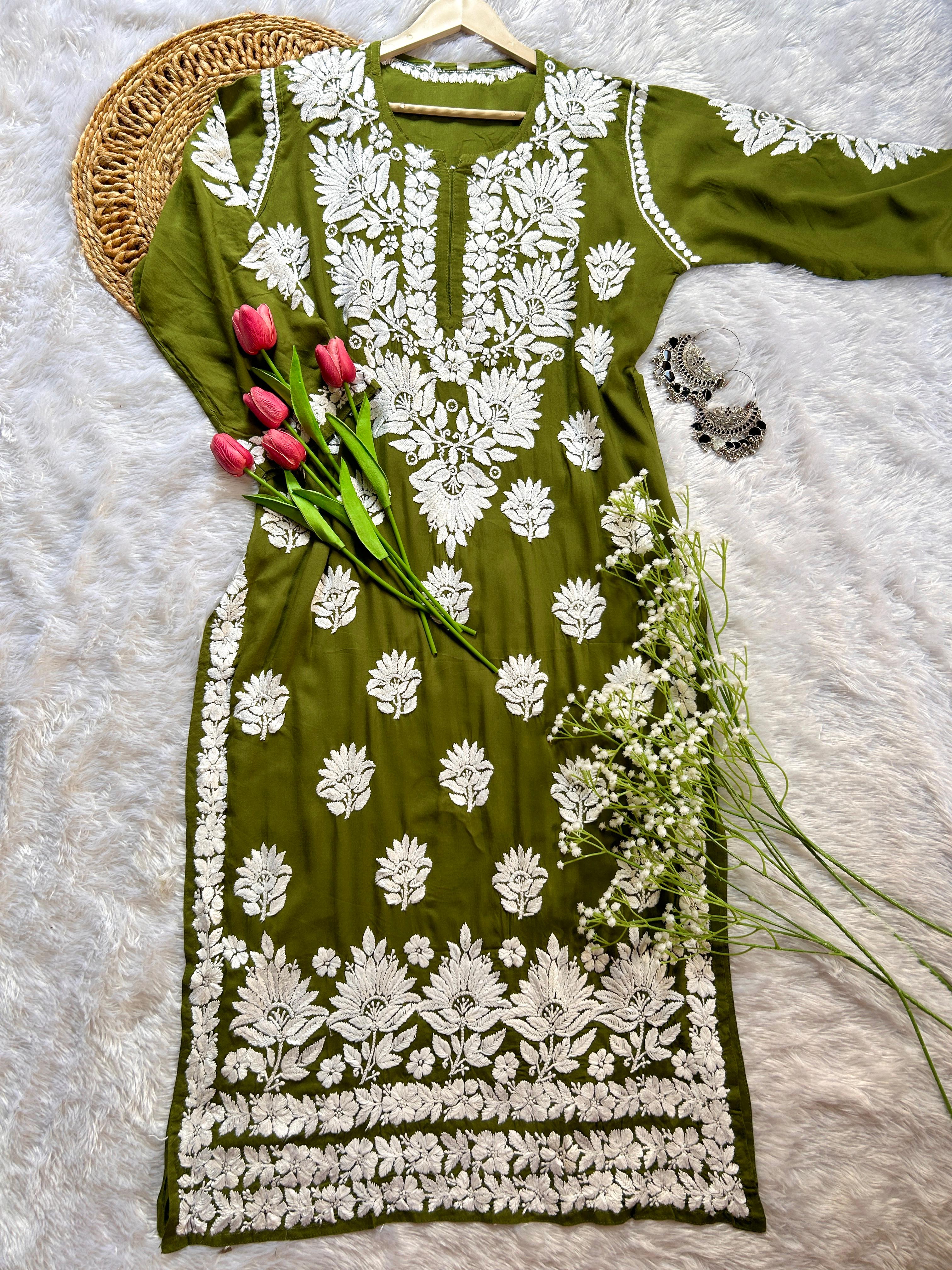 Hina Moss Green Modal Kurti - Hayat&